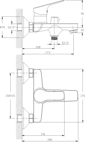 Смеситель для ванны Rossinka RS29-31 одноручный (35мм) с монолитным изливом, хром в #WF_CITY_PRED# 1