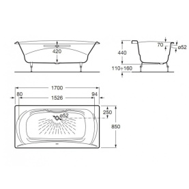 Чугунная ванна Roca Akira 170x85 2325G000R с отверстиями для ручек в #WF_CITY_PRED# 3