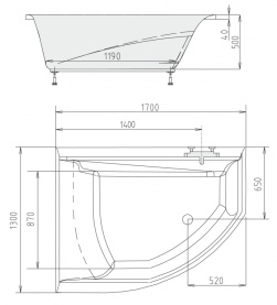 Каркас Alpen 170x110 для асимметричной ванны металлический в #WF_CITY_PRED# 1