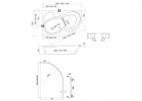 Ванна левая ассим. 150х105 с каркас,сл-перел.,подгол,ручкой,экраном MEDEA А150L в #WF_CITY_PRED# 2