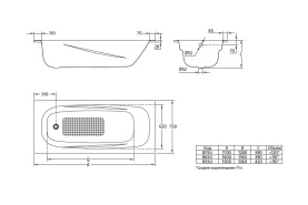 Стальная ванна BLB Universal Anatomica HG 170x75 см B75L с отверстиями под ручки 208 мм в #WF_CITY_PRED# 3